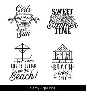 Badges d'été mis avec des citations et des sayings différents - la vie est meilleure à la plage. Logos de plage rétro. Des emblèmes et des étiquettes de surf vintage. Vecteur de brut Illustration de Vecteur