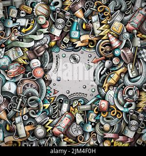 Dessin animé dessin animé griffonne cadre véhicule Illustration de Vecteur