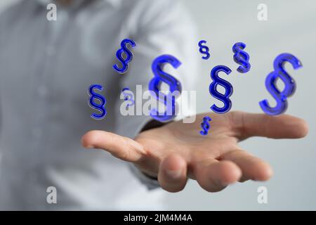 Main d'une personne avec des icônes de paragraphe illustratives flottant au-dessus d'une main. Concept de communication. Banque D'Images