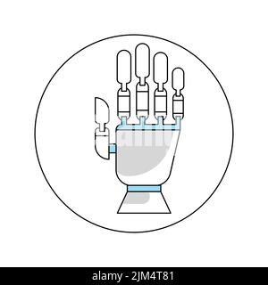 Modèle rond d'icône de soins de santé, symbole de la main prothétique, élément de conception médicale isolé sur fond blanc. Illustration vectorielle d'art plat. Illustration de Vecteur
