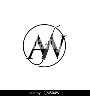 Conception initiale du logo de soudure de la lettre AW. Acronyme logo typographique avec lettre A et W, outil de soudage à l'intérieur de la forme du cercle Illustration de Vecteur