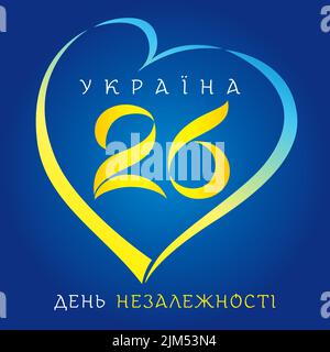 numéro anniversaire 26th. Symbole d'amour de l'Ukraine avec texte ukrainien jour de l'indépendance. Ruban et coeur. Emblème Vector Lovely. Icône créative de 26 ans. Illustration de Vecteur
