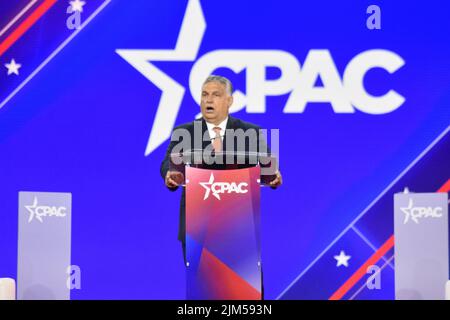 Dallas, Texas, États-Unis. 4th août 2022. (NOUVEAU) le Premier ministre hongrois Viktor Orban participe à la Conférence du CPAC dans l'État du Texas. 4 août 2022, Texas, États-Unis: Le Premier ministre hongrois Viktor Orban, s'exprimant lors de la Conférence d'action politique conservatrice (CPAC), tenue dans l'État du Texas, aux États-Unis, jeudi (4). Orban est peut-être la figure la plus controversée à prendre la parole à l'événement, qui se poursuivra jusqu'au dimanche 7th. Le premier ministre parle au panel « Comment nous nous battons » sur la phase principale de l'événement. La conférence est diffusée en direct sur le site Web du CPAC et en ligne sur Fox Banque D'Images