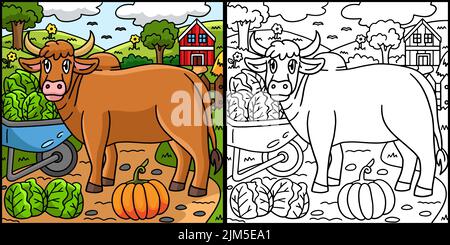 Illustration de couleur de la page de coloriage d'animaux de bœuf Illustration de Vecteur