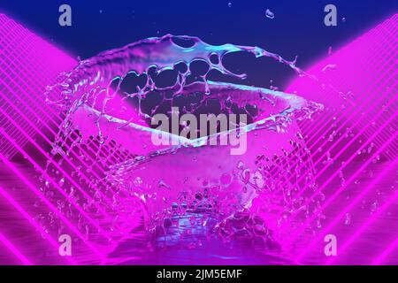 spirale d'eau dans une lumière néon mauve. 3d rendu Banque D'Images