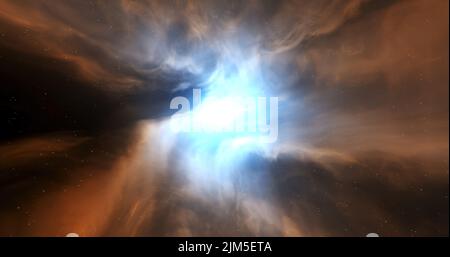 Une belle visualisation en 3D de la planète nébuleuse spatiale dans le ciel sombre Banque D'Images