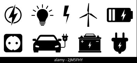 Jeu d'icônes d'électricité. Collection de symboles liés à l'alimentation. Illustration vectorielle isolée sur fond blanc Illustration de Vecteur