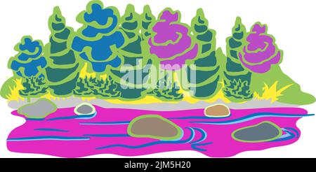 rivière coulant, arbres et rochers Illustration de Vecteur