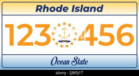 Plaques d'immatriculation de véhicule marquant au Rhode Island aux États-Unis d'Amérique, plaques d'immatriculation de véhicule.numéros d'immatriculation de véhicule de différents États américains.Vintage Illustration de Vecteur