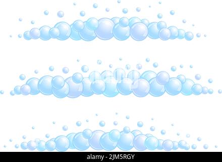 Ensemble de séparateurs à bulles de savon. Élément de décoration en mousse horizontale. Collection Blue Suds Cloud Border. Vecteur Illustration de Vecteur