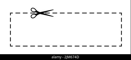 Les ciseaux coupent la ligne pointillée du coupon avec l'icône en forme de tiret. Illustration de Vecteur