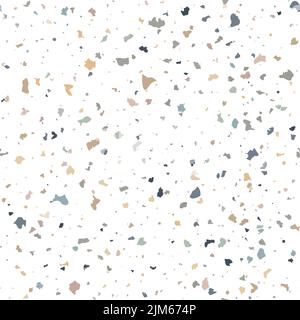 Terazzo modèle sans couture composé de pièces de granit, quartz, marbre et pierre. Texture de sol tachetée. Revêtement classique blanc. Mur abstrait b Illustration de Vecteur