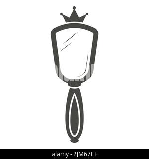 Miroir de princesse vintage de style royal sur fond blanc. Cadre rétro avec couronne pour l'anniversaire et la fête de bébé fille. Silhouette vectorielle Illustration de Vecteur