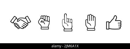 Ensemble d'icônes de main. Langue des signes. Mouvements des doigts Illustration de Vecteur