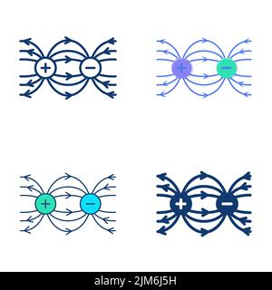 Icône de moment dipôle électrique en forme de ligne et plate. Symbole de la loi de la physique. Charges électriques positives et négatives. Illustration vectorielle. Illustration de Vecteur