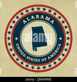 Étiquette vintage avec la carte de l'Alabama, vector Illustration de Vecteur