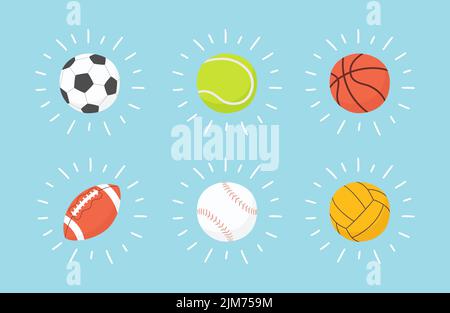 Football brillant, basket-ball, baseball, tennis, volley-ball, water-polo. Illustration vectorielle dessinée à la main Illustration de Vecteur