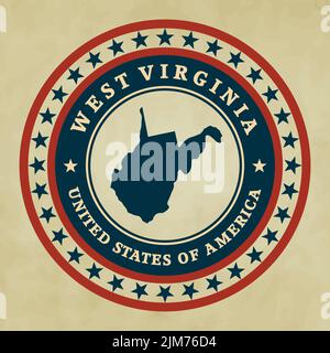 Étiquette vintage avec plan de West Virginia, vector Illustration de Vecteur