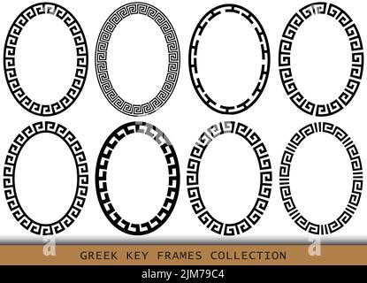 Anciens motifs de cadres ovales grecs, ensemble de frontières antiques de la Grèce Illustration de Vecteur