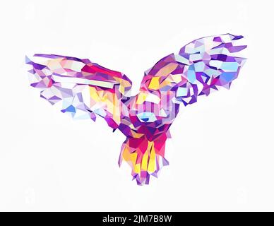 Illustration basse de style poly d'un hibou bleu pastel sur fond blanc Illustration de Vecteur