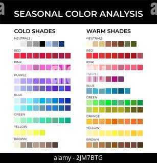 Palette de couleurs d'analyse des couleurs saisonnières avec tons chauds et froids, neutres, rouge, rose, violet, Nuances de bleu, vert, orange, jaune et marron Illustration de Vecteur