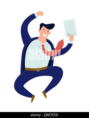 Un homme d'affaires heureux a signé un contrat. Saut homme. Illustration vectorielle Illustration de Vecteur