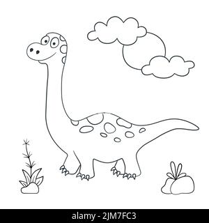 Un dinosaure mignon. Dino Brachiosaurus. Illustration vectorielle en style doodle et dessin animé Illustration de Vecteur