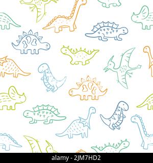 Des dinosaures mignons. Motif Dino coloré sans couture. Illustration vectorielle dessinée à la main Illustration de Vecteur