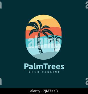 Motif de logo de plage vectoriel logo de palmier rétro. Modèle logo de plage concept de badge Illustration de Vecteur