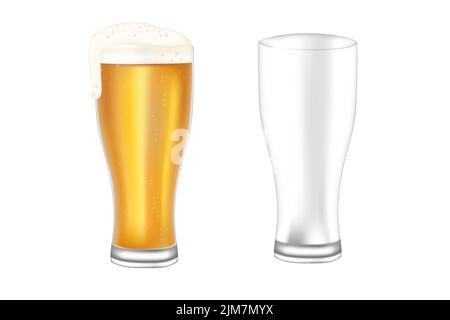 Deux verres à bière vides et remplis de bière transparente illustration vectorielle isolée sur fond blanc Illustration de Vecteur