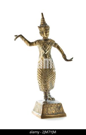 Statuette en bronze d'un danseur thaïlandais isolé sur fond blanc Banque D'Images