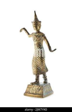 Statuette en bronze d'un danseur thaïlandais isolé sur fond blanc Banque D'Images