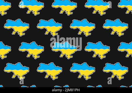 Carte de l'Ukraine et drapeau fond d'écran à motif transparent. Dessin animé vectoriel d'icône plate. Carte Ukraine contour sans couture motif d'arrière-plan art Illustration de Vecteur