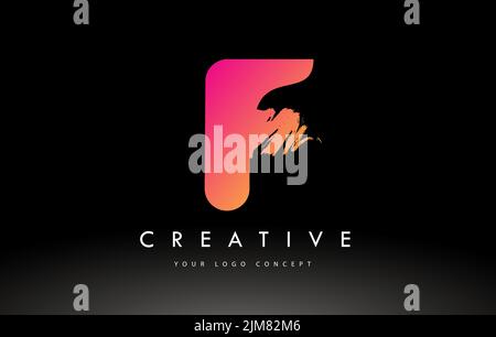 F logo lettre brossé. Motif Pink Brush Letters violet avec motif de pinceau artistique. Illustration de Vecteur