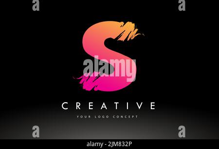 S logo lettre brossé. Motif Pink Brush Letters violet avec motif de pinceau artistique. Illustration de Vecteur