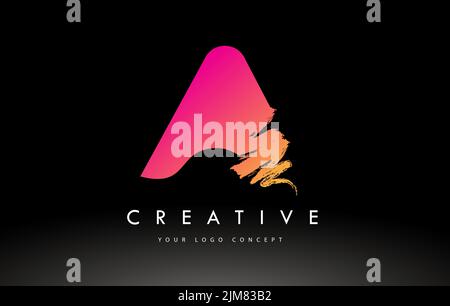 Un logo en forme de lettre brossé. Motif Pink Brush Letters avec motif artistique Brush Stroke. Illustration de Vecteur