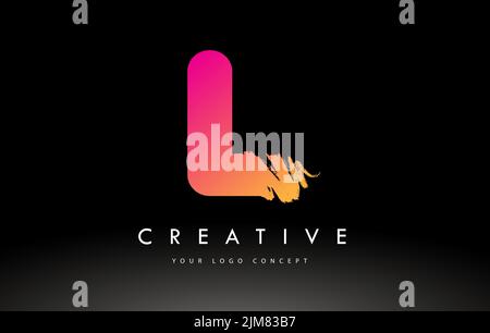L logo en forme de lettre brossé. Motif Pink Brush Letters violet avec motif de pinceau artistique. Illustration de Vecteur