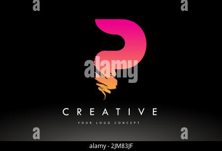 P logo en forme de lettre brossé. Motif Pink Brush Letters violet avec motif de pinceau artistique. Illustration de Vecteur