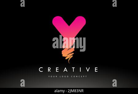 Y logo lettre brossé. Motif Pink Brush Letters violet avec motif de pinceau artistique. Illustration de Vecteur