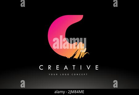 C logo lettre brossé. Motif Pink Brush Letters violet avec motif de pinceau artistique. Illustration de Vecteur