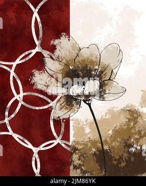 fleurs abstraites peinture acrylique art moderne dessin à la main rouge et marron Banque D'Images