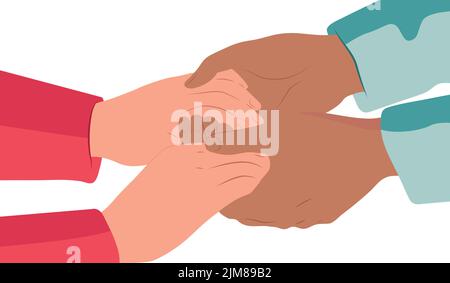 Le gars et la fille tiennent les mains de l'autre. Le concept de l'amour Illustration de Vecteur