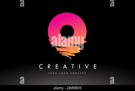 O logo en forme de lettre brossé. Motif Pink Brush Letters violet avec motif de pinceau artistique. Illustration de Vecteur
