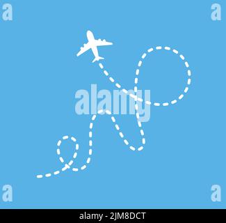 Icône de vecteur de trajet d'itinéraire de ligne d'avion avec point de départ et tracé de ligne en pointillés Illustration de Vecteur