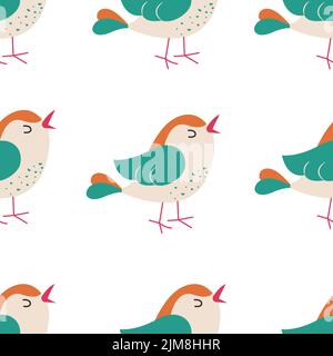 Motif oiseaux colorés sans couture. Oiseaux exotiques dans différentes poses d'impression. Illustration vectorielle Illustration de Vecteur