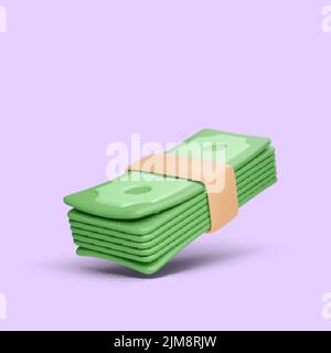 Pile de cent dollars américains verts. 3D argent de papier de dessin animé réaliste. Pack de gains de casino de billets ou de jackpot. La réussite d'une entreprise moderne. Illustration vectorielle Illustration de Vecteur
