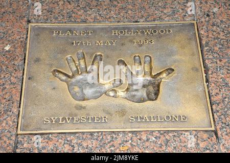 Les empreintes de Sylvester Stallone Banque D'Images