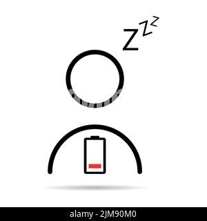 Icône homme fatigué avec ombre, émotion du sommeil signe fatigué, symbole de concept ennuyé, illustration vectorielle graphique . Illustration de Vecteur