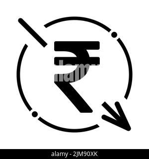 Réduction des coûts - icône réduire roupie.Symbole vectoriel isolé sur fond . Illustration de Vecteur