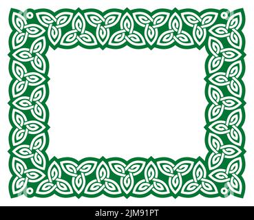 Cadre style vectoriel celtique irlandais avec bordure à nœuds vert traditionnel, idéal pour une carte de vœux ou une invitation Illustration de Vecteur